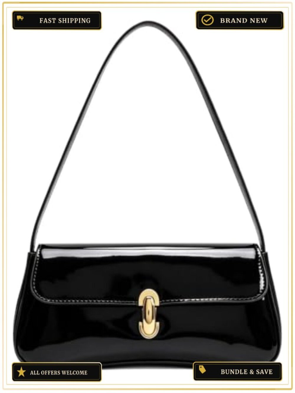 Women's Patent Faux Leather Shoulder Bag Trendy Turn-lock Handbag